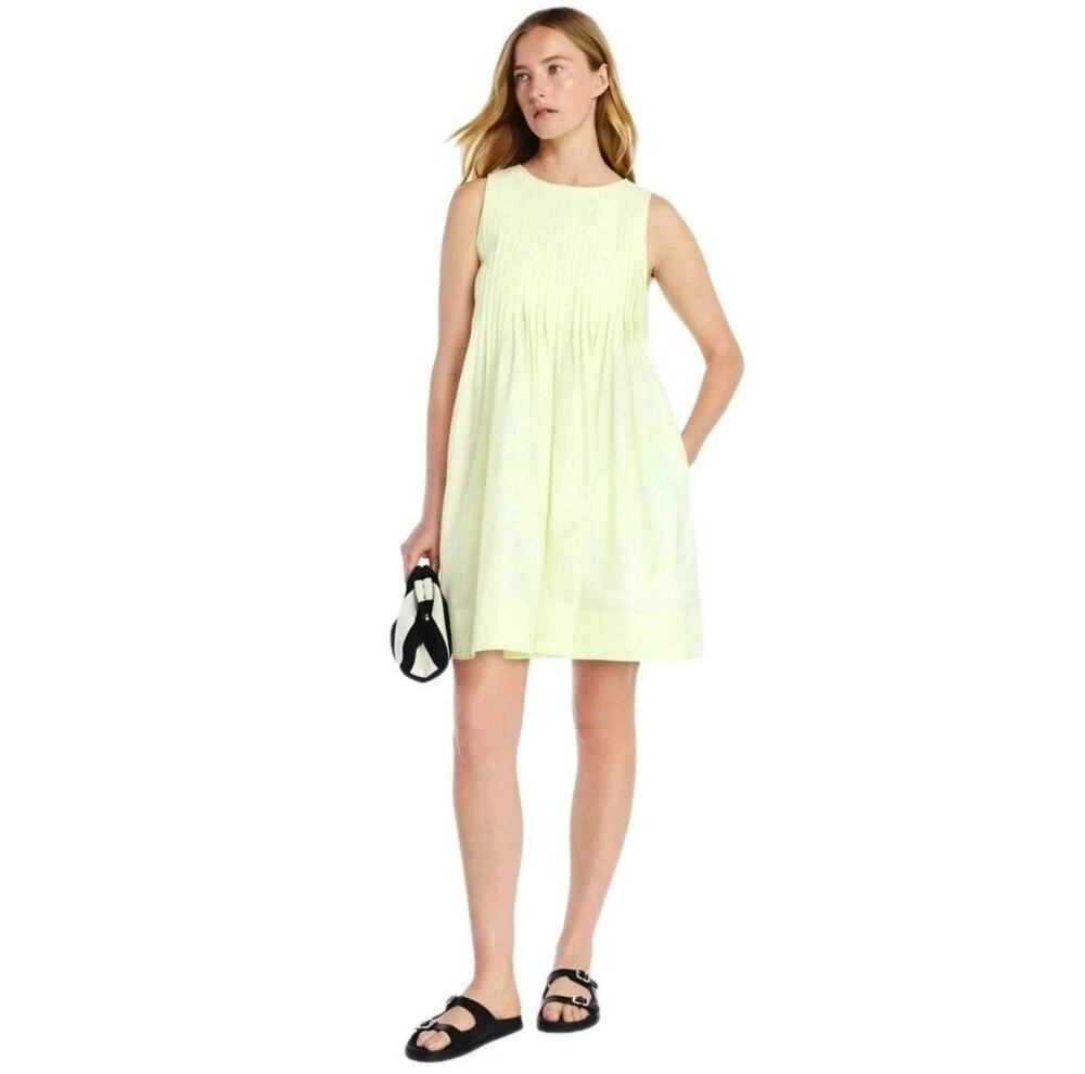 Free Assembly Pale Yellow Pleated Front Cotton Babydoll Trapeze Mini Dress M